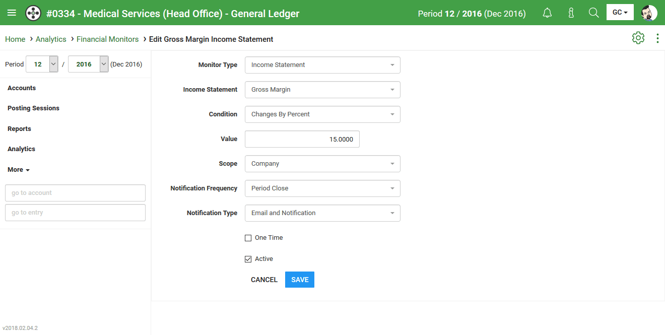 General Ledger Financial Monitors